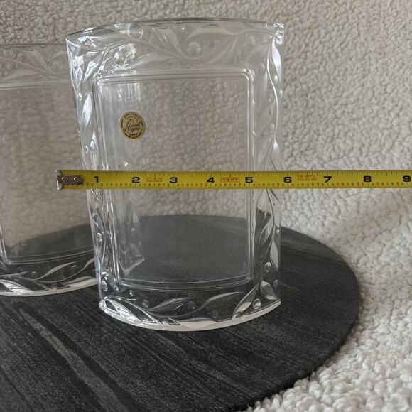 Set Of 2 Vintage Cristal D'Arque Picture Frame Lead Crystal Curved Leaf Pattern - Picture 6 of 7